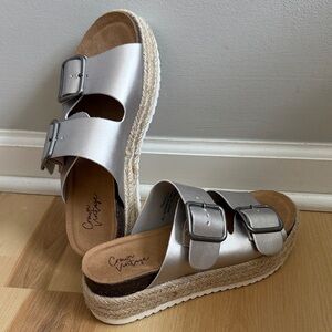 Crown Vintage Silver Espadrille Platform Sandals